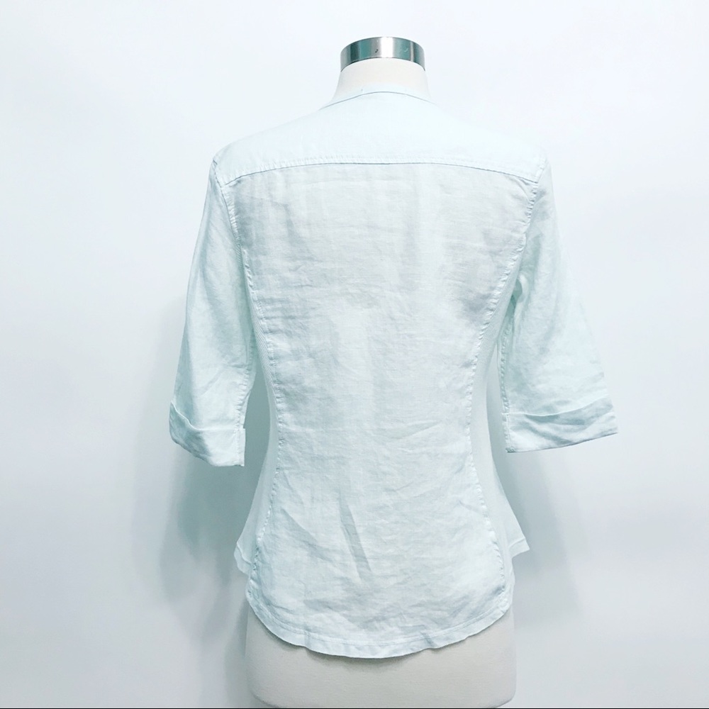 james perse | mint green contrast rib slub knit panel linen top s - Picture 5 of 8